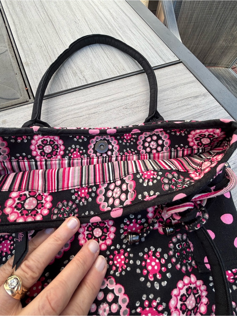 Donna Sharp Black and Pink Floral Tote Bag - Picture 3 of 5